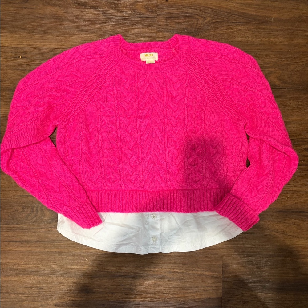 Maeve by Anthropologie Bright Pink Cable Knit Sweater